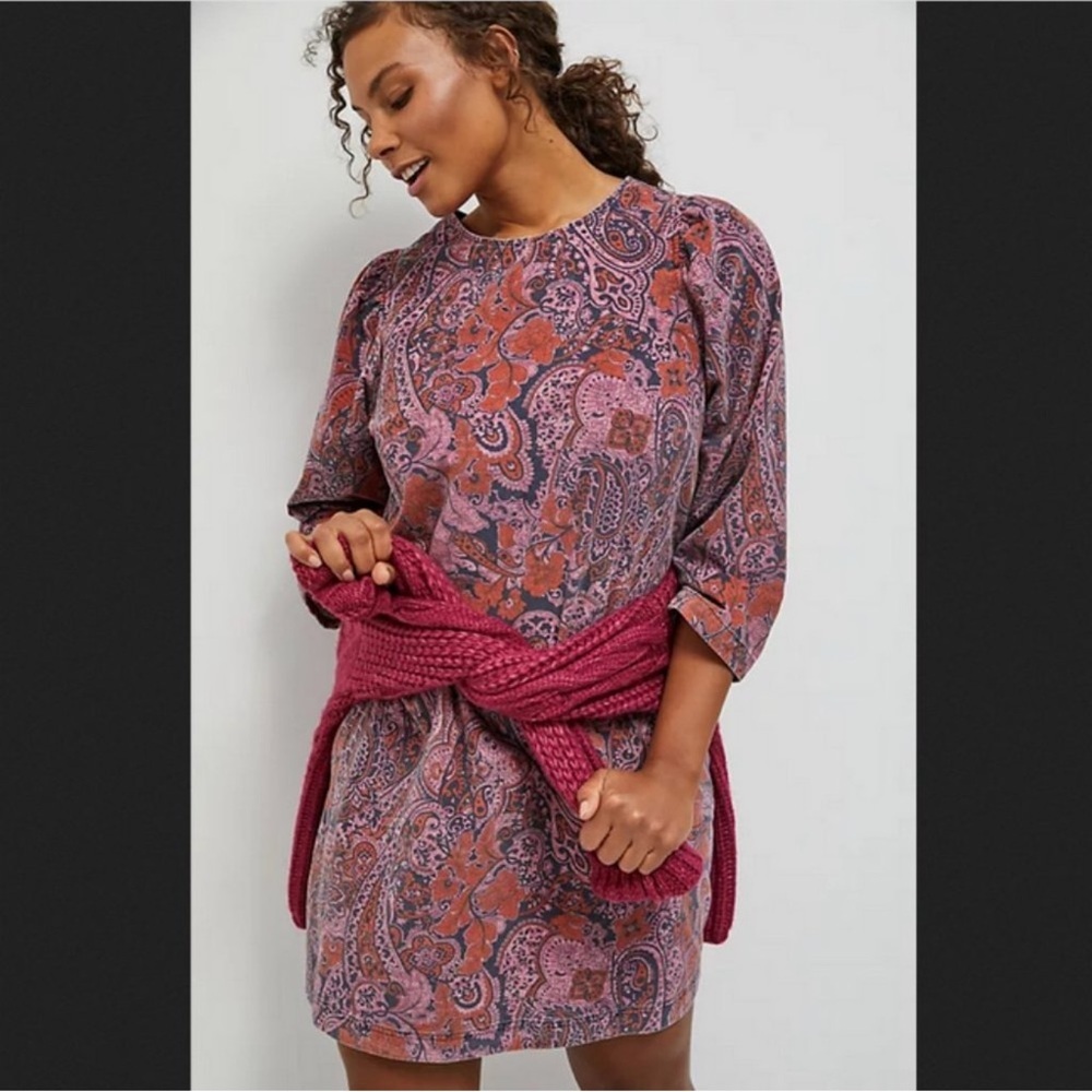 Anthropologie Dayna Corduroy Mini Dress Paisley Print Women’s Size Small